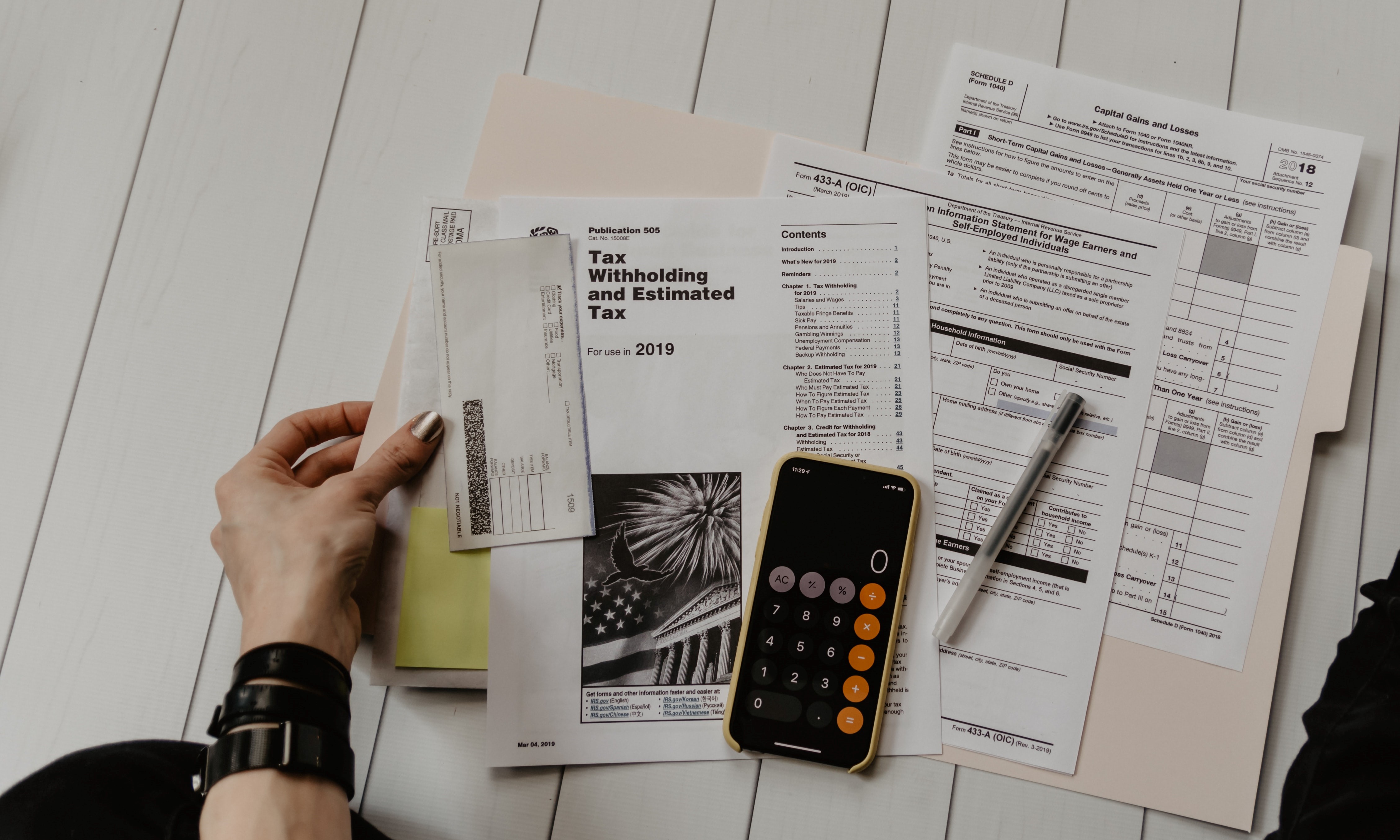 Picture of calculator and Tax paperwork